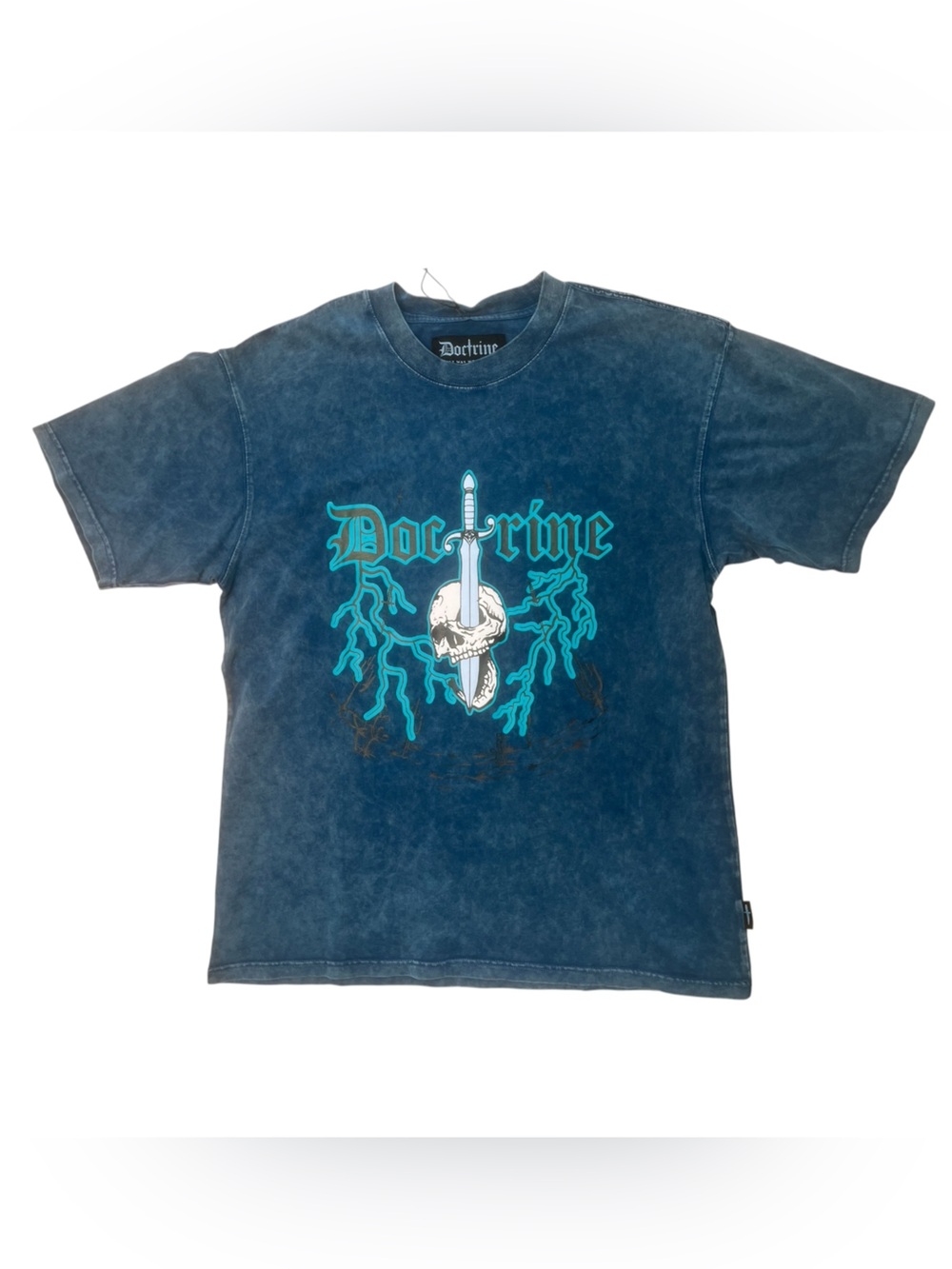 Sz xl Doctrine Blue Graphic Tee with Dagger & Lightning
